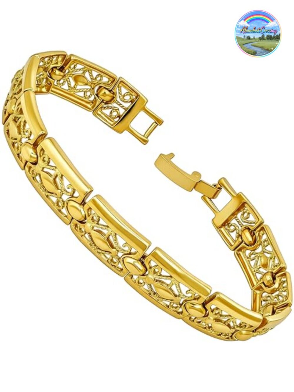 24k Real Gold Plated Filigree Link Bracelet for Women Men